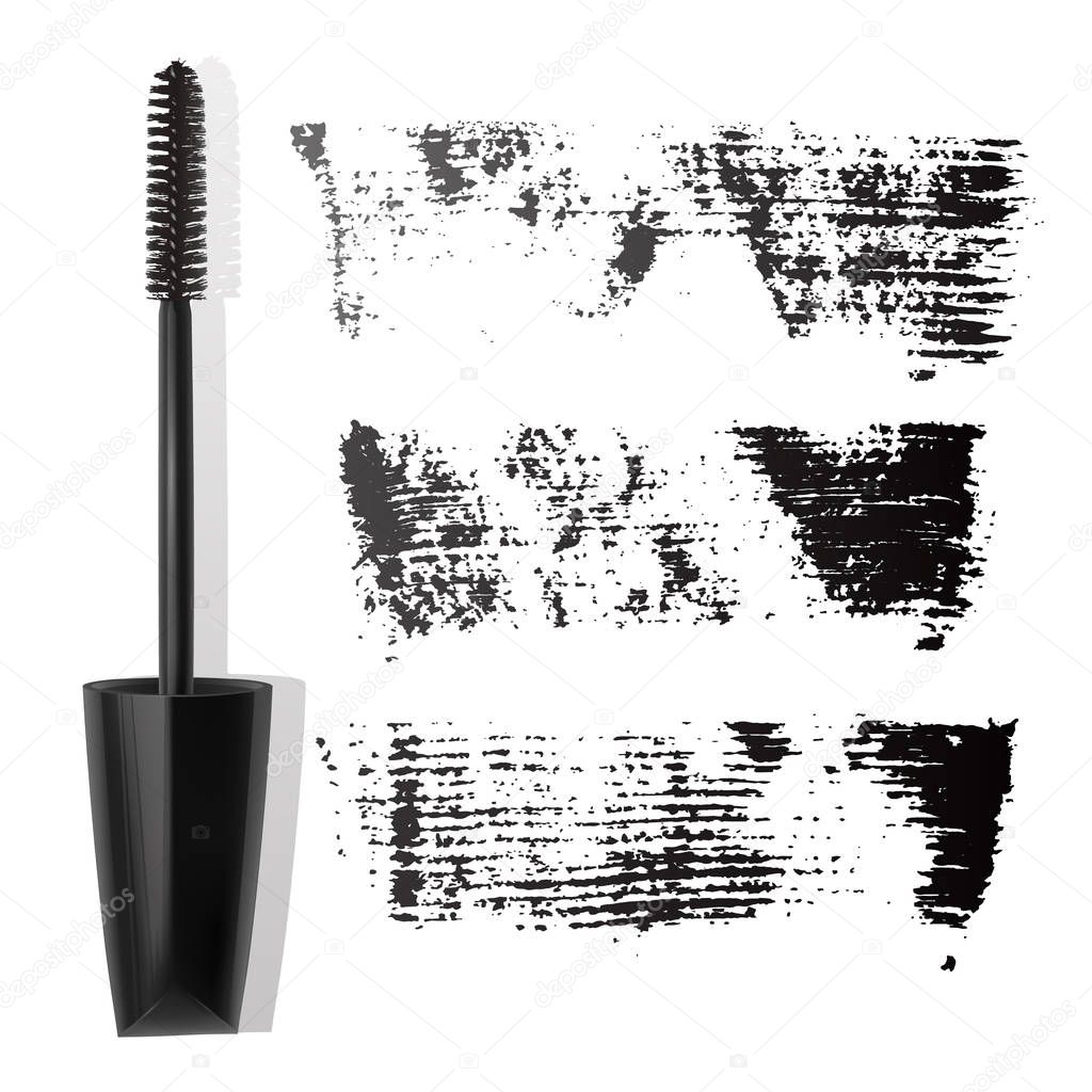 Set of realistic various of mascara brushes, mascara strokes isolated on white background, mascara texture, vector illustration