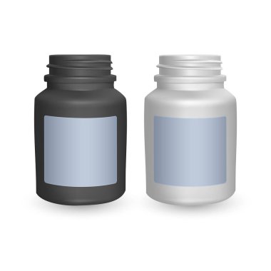 Gerçekçi plastik şişe kümesi. Şablonları alay. Vektör eps 10 illüstrasyon, açık renkli boş siyah beyaz şişe