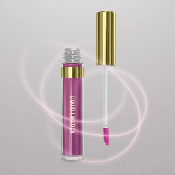Lápiz labial líquido rosa claro y realista. Ilustración 3d, diseño cosmético de moda para publicidad — Vector de stock