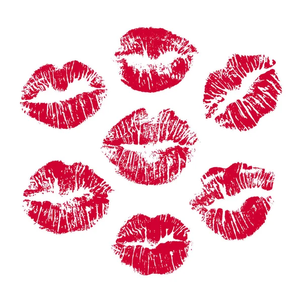 Conjunto de impresiones de labios rojos sobre fondo blanco, impresión de labios rojos para su diseño. Vector eps 10 — Archivo Imágenes Vectoriales