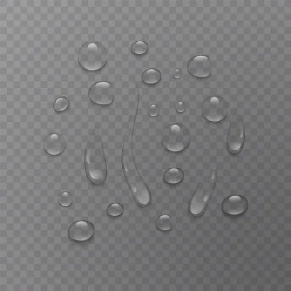 Gouttes d'eau claire pure ensemble réaliste isolé sur fond transparent, illustration vectorielle — Image vectorielle