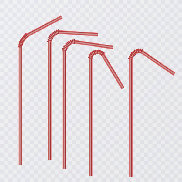 Солома для напитка. Питьевые соломинки красного цвета, изолированные на прозрачном фоне. Векторная иллюстрация
