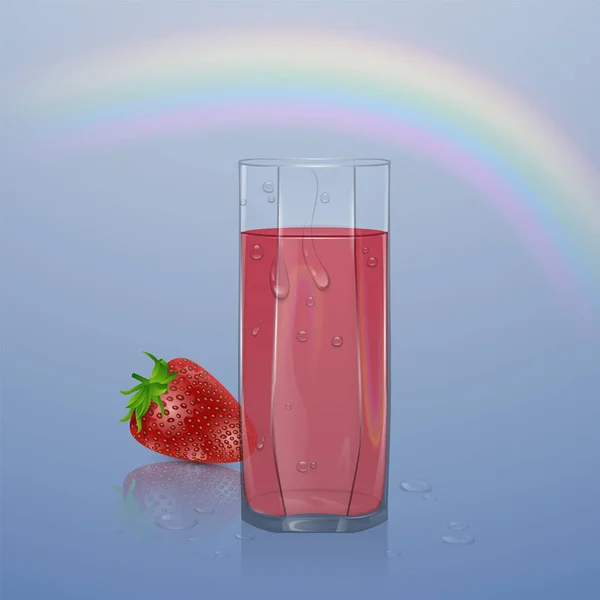Натуральний ягідний сік, рекламує освіжаючі ягоди з соком. Склянка полуничного соку. Векторні ілюстрації — стоковий вектор