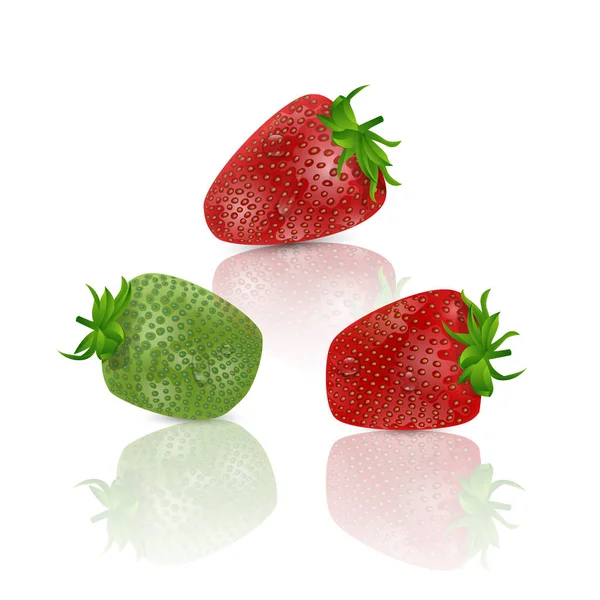 Conjunto de fresas dulces y frescas realistas aisladas sobre fondo blanco. Fruta fresca ecológica, ilustración de fresa roja dulce — Archivo Imágenes Vectoriales