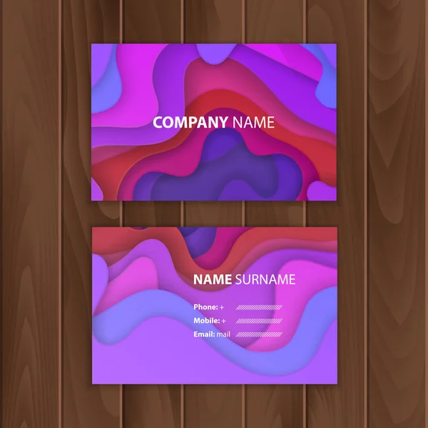 Visitenkartenschablone mit farbenfrohem, abstraktem Papierschnitt-Design, Vektorillustration — Stockvektor