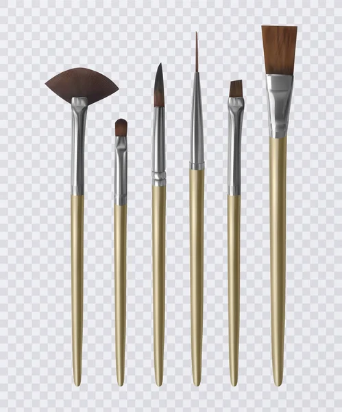Set di pennelli realistici per la pittura, Pennelli su sfondo trasparente. Illustrazione vettoriale — Vettoriale Stock
