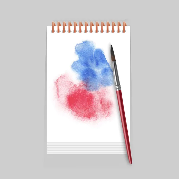 Album for drawing with a blot of watercolor and realistic brushes, vector illustration — Stock Vector