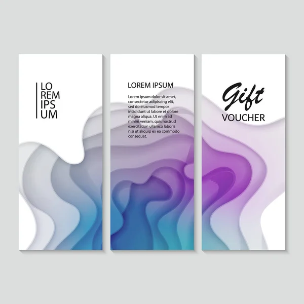 Conjunto de vales, certificado de regalo. diseño con colorido, fondo de corte de papel abstracto, ilustración vectorial — Vector de stock