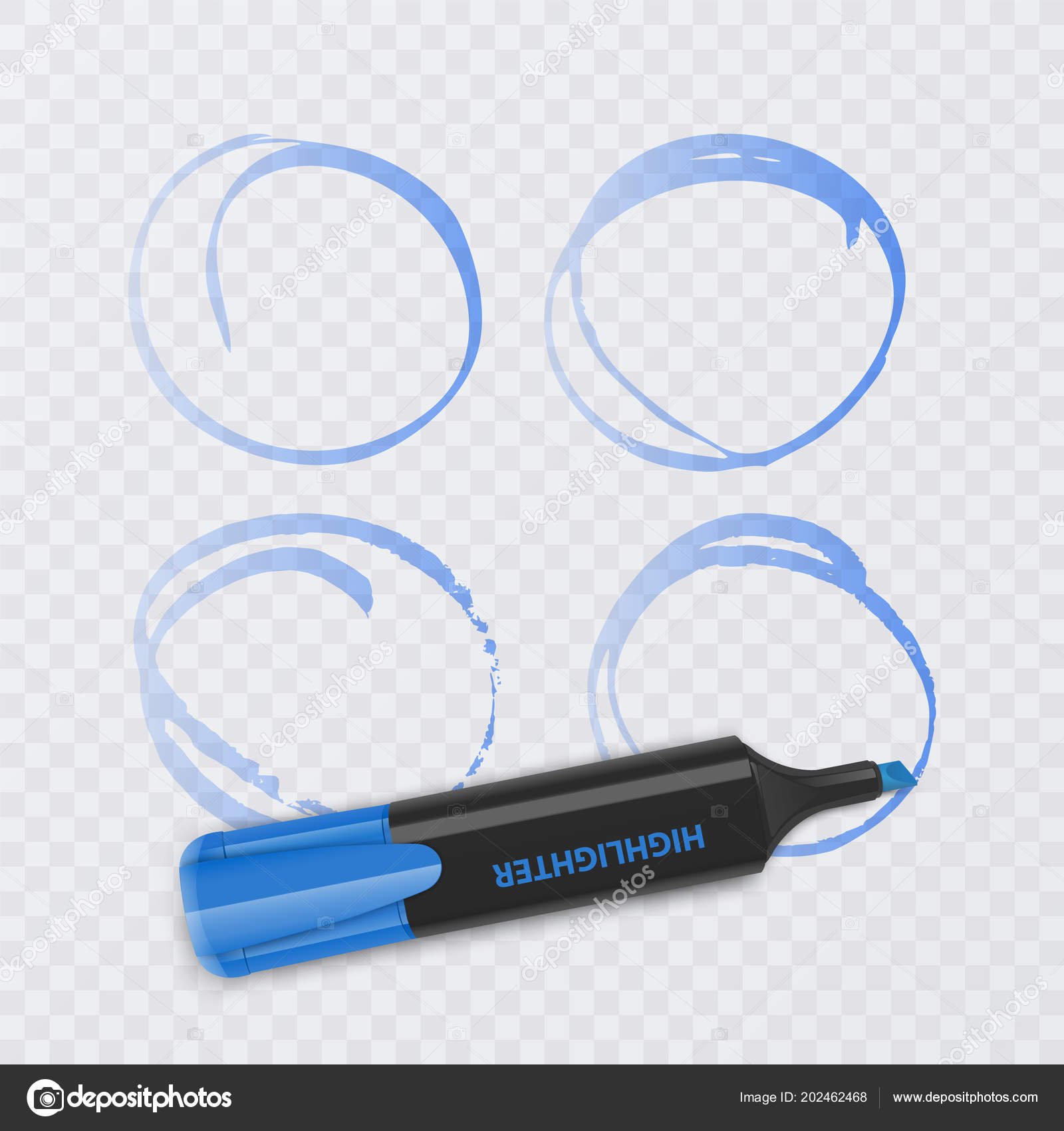 Set of colorful markers with highlighter elements isolated on