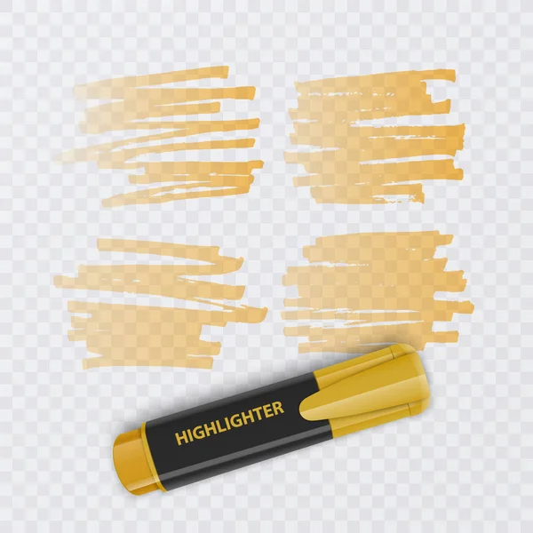 透明な背景に分離した蛍光ペン要素を持つカラフルなマーカーのセットです。透明蛍光ペン。ベクトル現実的なスタイル. — ストックベクタ