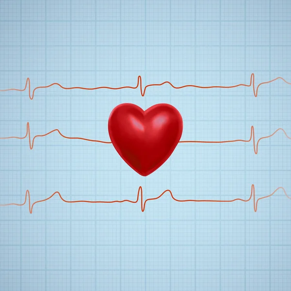 Ilustração vetorial do coração com linha de gráfico ecg — Vetor de Stock