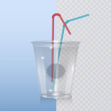 Milkshake ve limonata ve smoothie için gerçekçi plastik fincan. Vektör eps 10 Saydam arka plan üzerinde Çizim.