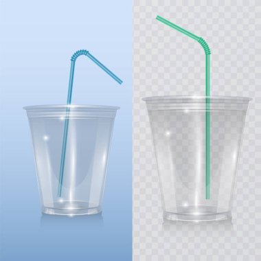 Milkshake ve limonata ve smoothie için gerçekçi plastik fincan. Vektör eps 10 Saydam arka plan üzerinde Çizim.