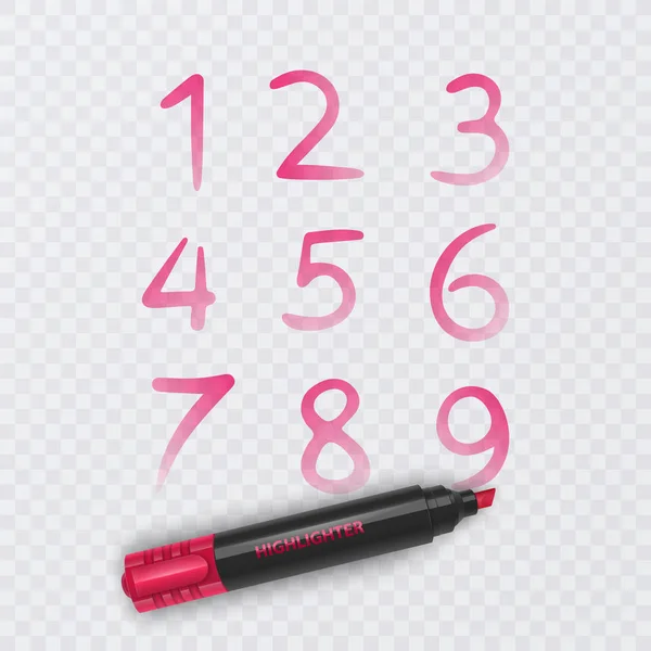 Conjunto de diez números de cero a nueve, números dibujados con marcador rojo, ilustración vectorial — Vector de stock