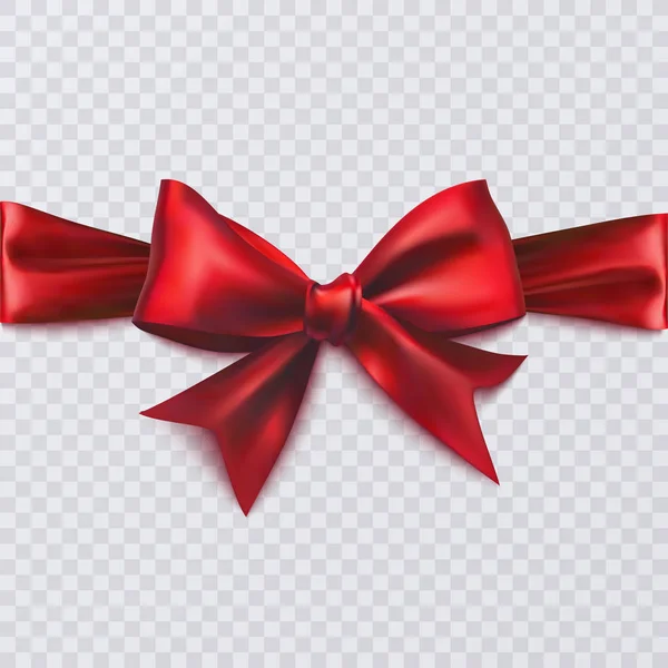Realistic red bow on transparent background, vector illustration — Stock Vector