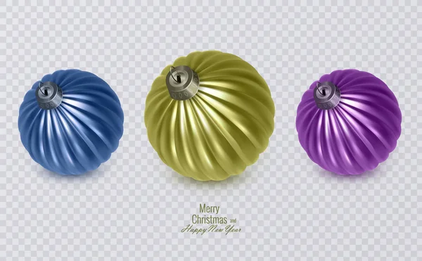 Bolas de Natal coloridas em fundo transparente, decorações de Natal vetoriais — Vetor de Stock