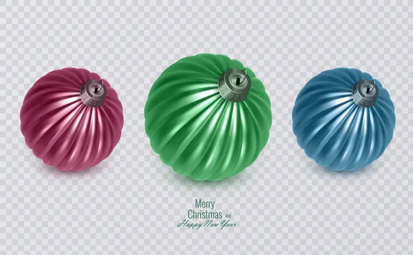 Kleurrijke kerstballen op transparante achtergrond, Vector kerstversiering — Stockvector