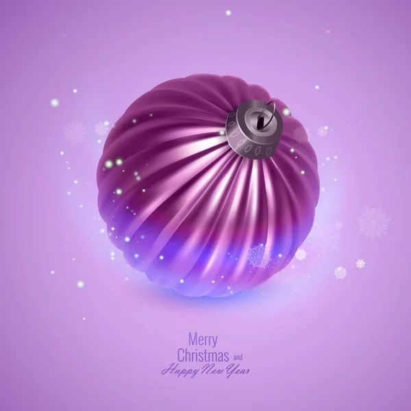 Яркая новогодняя открытка с реалистичным рождественским мячом, векторная иллюстрация — стоковый вектор