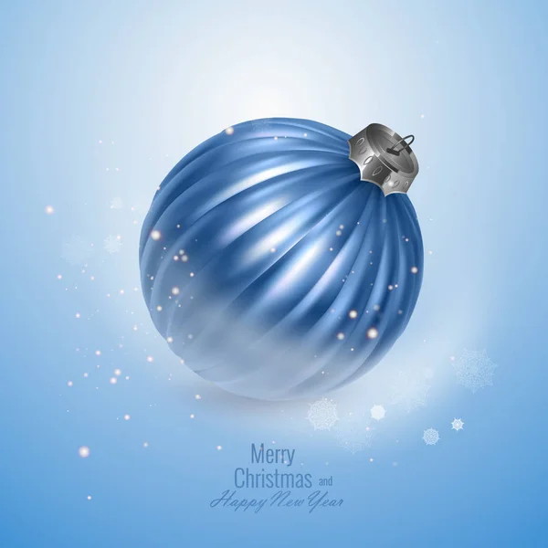 Tarjeta de año nuevo brillante con una bola de Navidad realista, ilustración vectorial — Archivo Imágenes Vectoriales