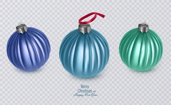 Bolas de Natal coloridas em fundo transparente, decorações de Natal vetoriais — Vetor de Stock