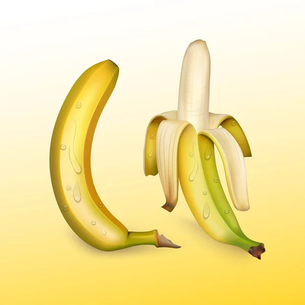 Спелые бананы на ярком фоне, реалистичная векторная иллюстрация — стоковый вектор