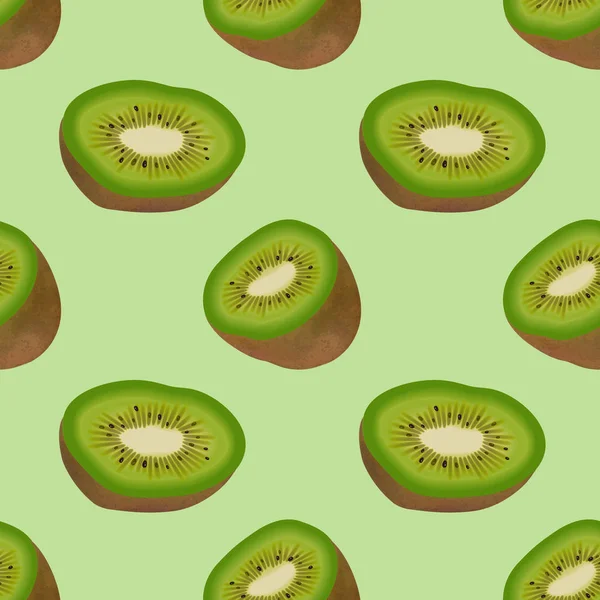 Gerçekçi taze olgun kivi ile dikişsiz desen. Vektör çizimi