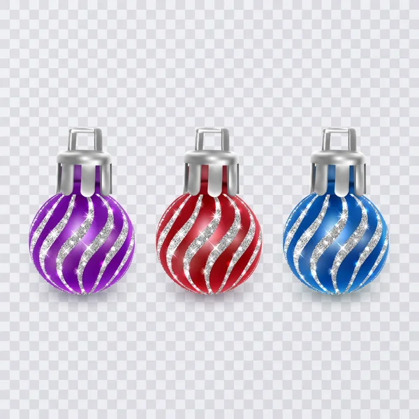 五颜六色的圣诞球在透明的背景，矢量圣诞装饰 — 图库矢量图片