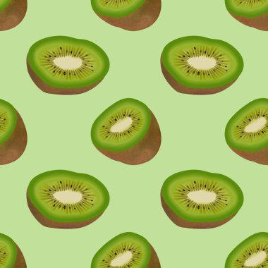 Gerçekçi taze olgun kivi ile dikişsiz desen. Vektör çizimi