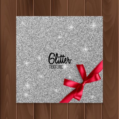 Gerçekçi kırmızı yay ile gümüş, glitter arka plan. Vektör çizim