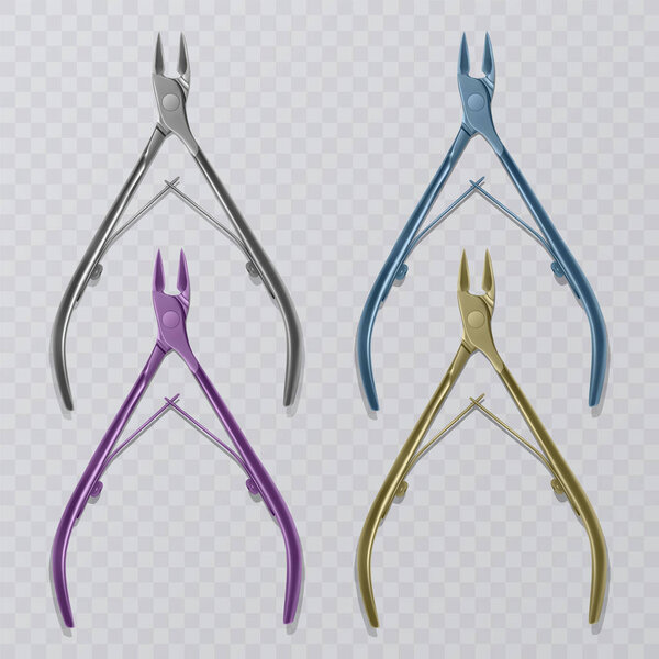 Клипперы кусаются, инструменты для маникюра на прозрачном фоне. Векторная иллюстрация
