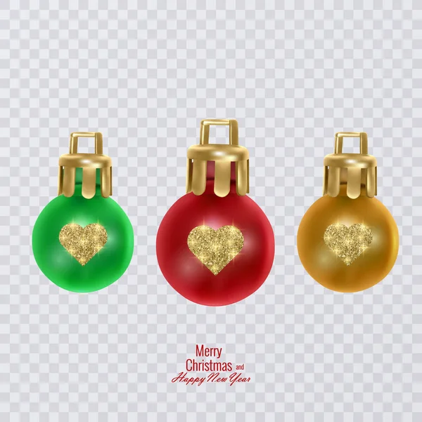 Bolas de Navidad de colores sobre fondo transparente, decoraciones de Navidad vector — Archivo Imágenes Vectoriales