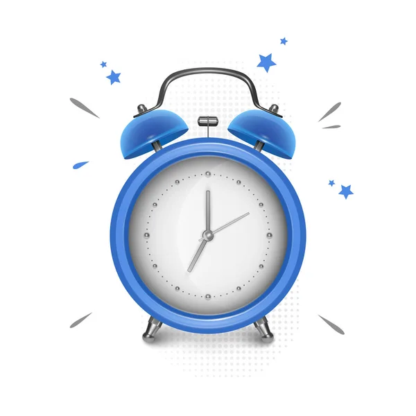 Reloj despertador azul sobre fondo blanco, ilustración vectorial — Vector de stock