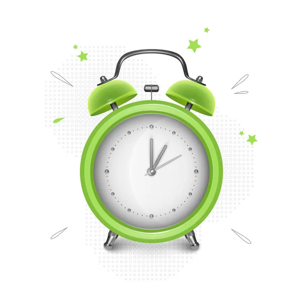 Reloj despertador verde sobre fondo blanco, ilustración vectorial — Vector de stock