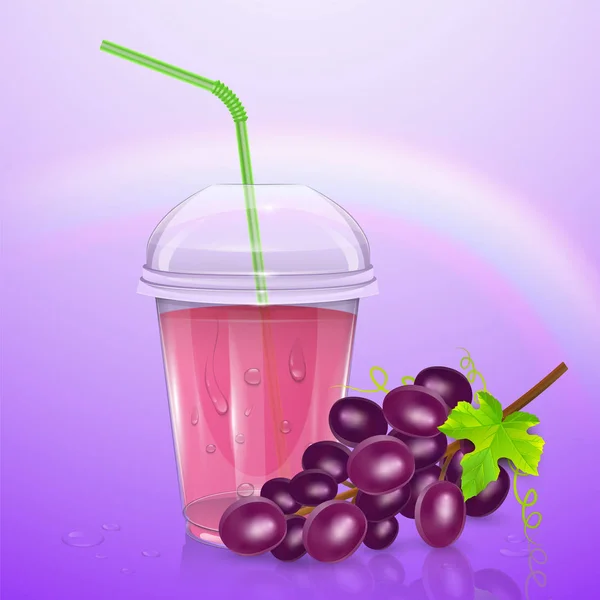 Copo de suco de frutas, suco de uva fresca, vetor eps 10 ilustração — Vetor de Stock
