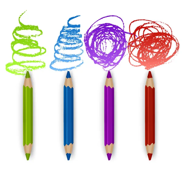 Ensemble réaliste de crayons de couleur colorés, crayons avec fond de coups de pinceau, art de retour à l'école. Illustration vectorielle — Image vectorielle