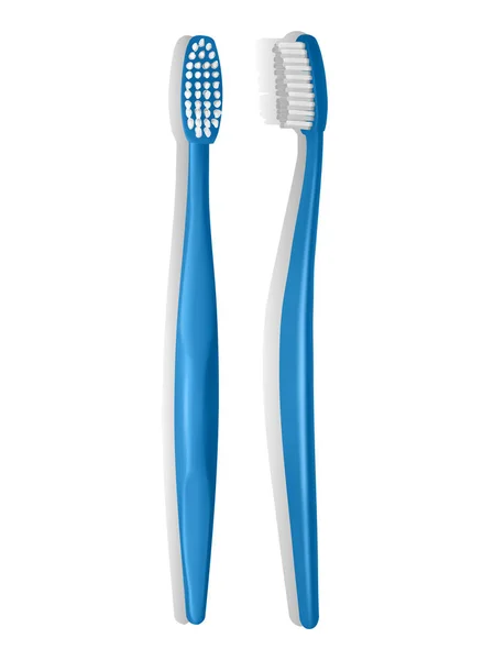 Cepillo de dientes de plástico azul, la vista superior, cepillo de dientes realista sobre un fondo blanco. Ilustración vectorial — Archivo Imágenes Vectoriales