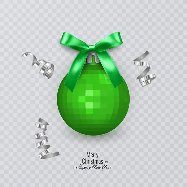 Bola de Natal verde sobre fundo transparente, vetor decorações de Natal — Vetor de Stock