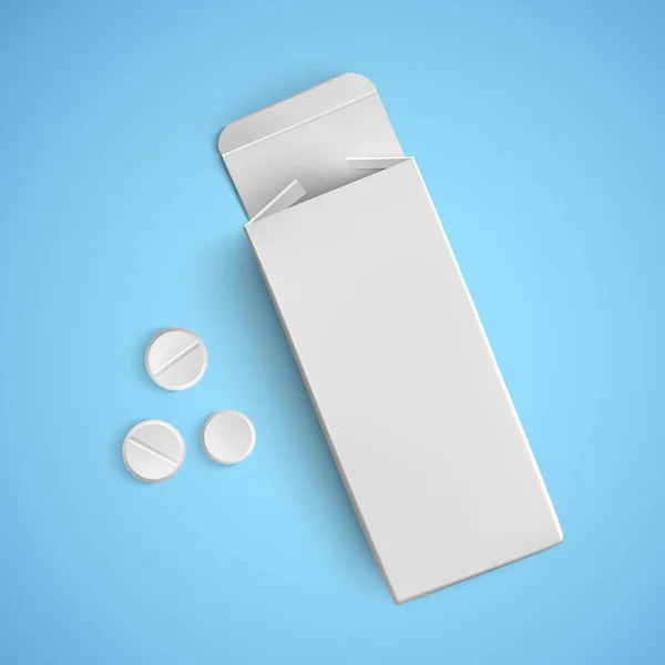 Ιατρικά χάπια και χάρτινη συσκευασία για φάρμακα, λευκό χρώμα, πρότυπα πακέτων για φάρμακα, απεικόνιση διανύσματος — Διανυσματικό Αρχείο