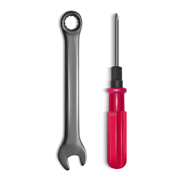 Werkzeugsatz, Schraubenschlüssel und Schraubenzieher auf weißem Hintergrund, Vektorabbildung — Stockvektor