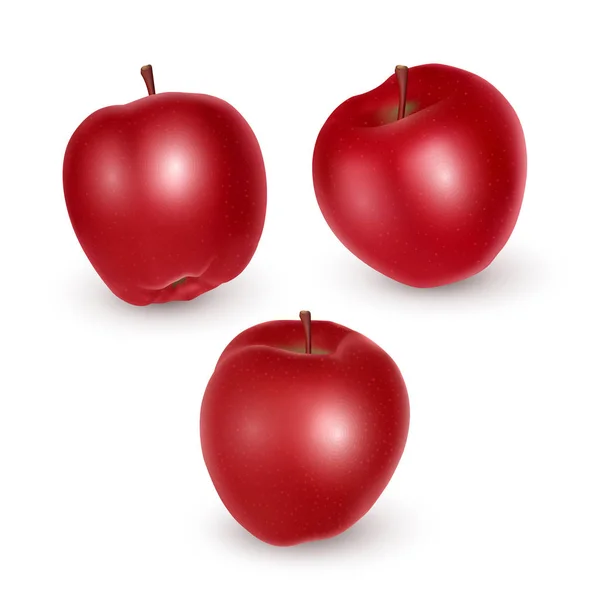 흰색 배경에 빨간 사과 세트, 잘 익은 사과, 벡터 그림 — 스톡 벡터