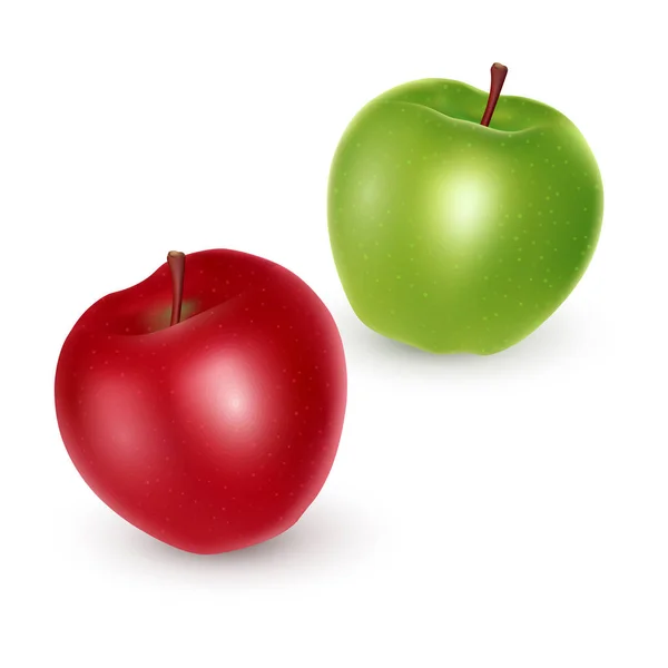 Набор зеленых и красных яблок на белом фоне, спелые яблоки, векторная иллюстрация — стоковый вектор