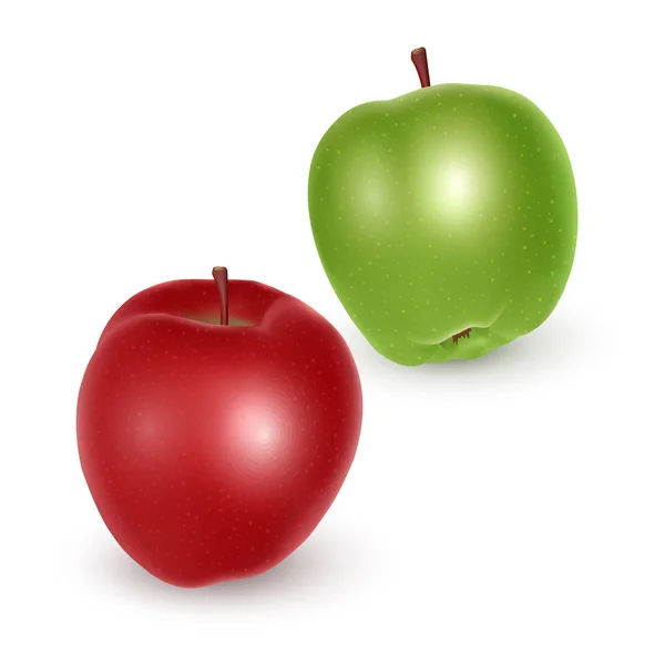 Набор зеленых и красных яблок на белом фоне, спелые яблоки, векторная иллюстрация — стоковый вектор