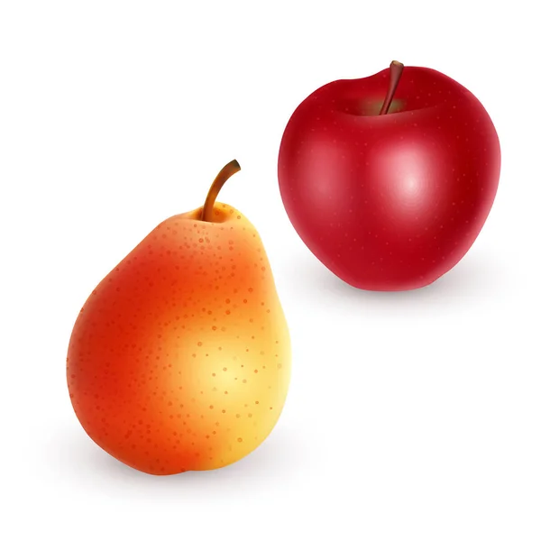 Спелые яблоко и груша на светлом фоне, реалистичный вектор — стоковый вектор