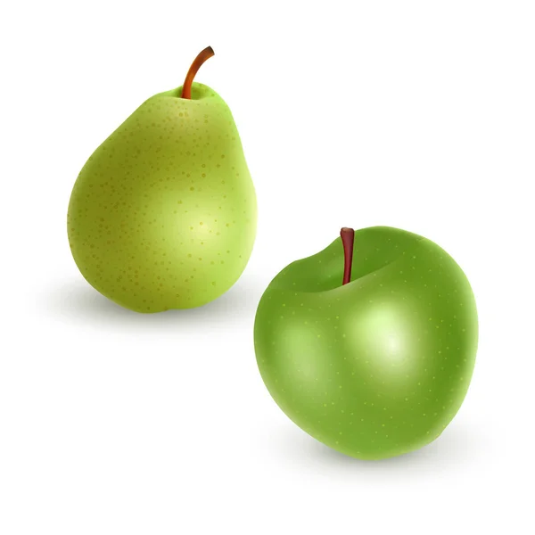 Zestaw zielonych jabłek i gruszki na jasnym tle, realistyczna ilustracja wektorowa — Wektor stockowy