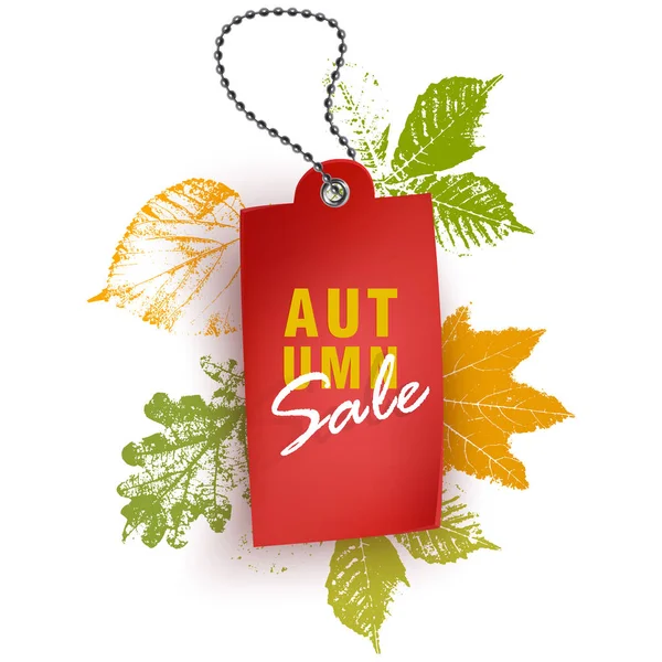 Modèle de prospectus de vente d'automne avec des feuilles d'automne brillantes. Affiche, carte, étiquette, dessin de bannière. Illustration vectorielle — Image vectorielle