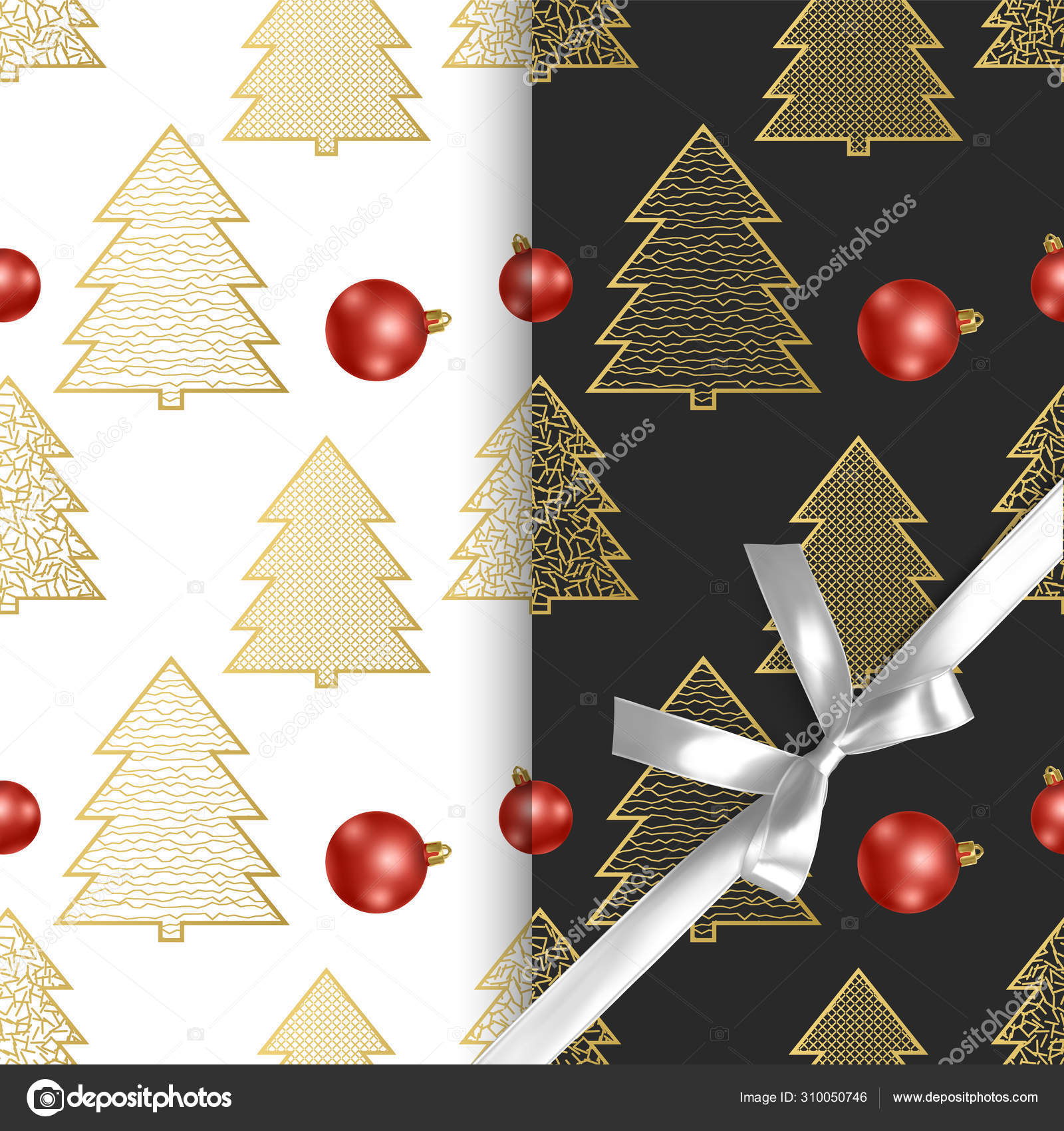 Padrões de Natal sem costura com árvores de Natal e bolas de Natal, dois  padrões diferentes com fundo preto e branco imagem vetorial de © RaZalina  #310050746