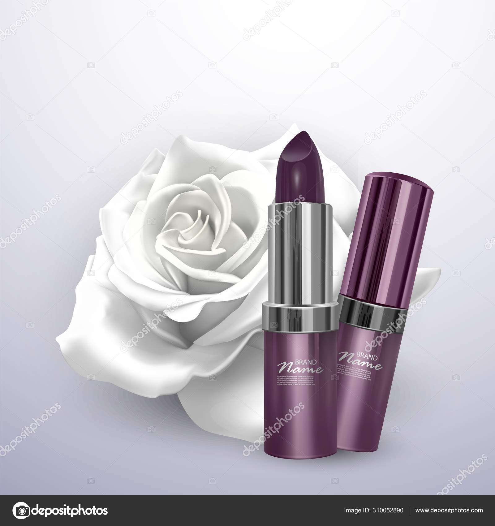 Lippenstift In Dunkellila Farbe Im Realistischen Stil Vor Einem Hintergrund Aus Weisser Rose Vektor Folge 10 Illustration Vektorgrafik Lizenzfreie Grafiken C Razalina Depositphotos