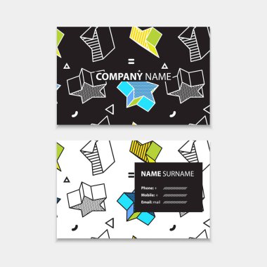 Pop art tarzı, yatay şablon, dikdörtgen boyutunda düzen 3d grafik ile sorunsuz desen ile Kartvizit şablonu. Vektör eps 10 illüstrasyon