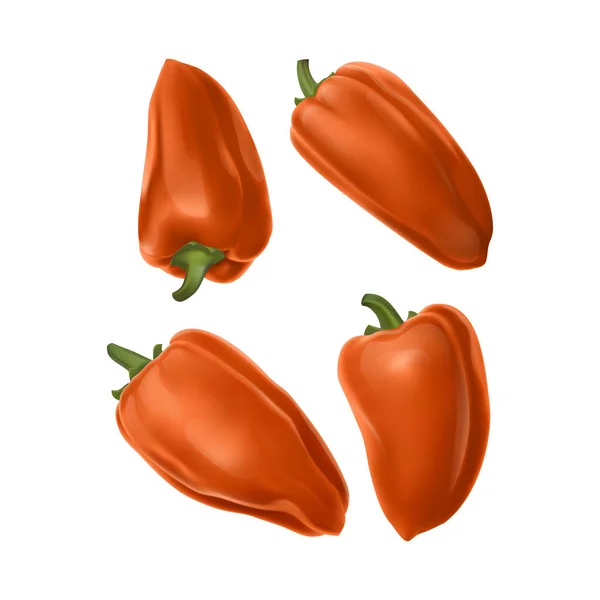 Conjunto de pimentas doces de cor laranja. Ilustração vetorial isolada sobre fundo branco — Vetor de Stock