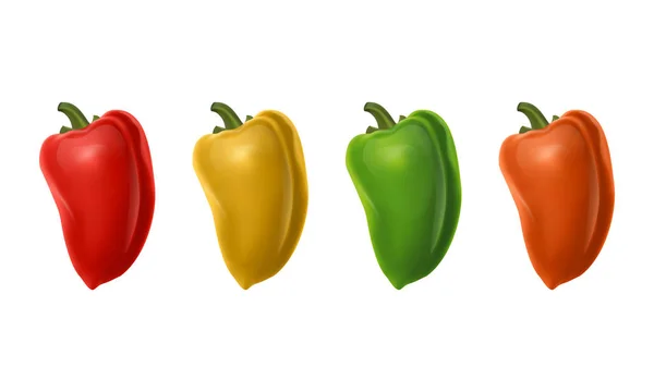 Conjunto de pimentas doces de cores amarela, verde, laranja e verde. Ilustração vetorial isolada sobre fundo branco — Vetor de Stock